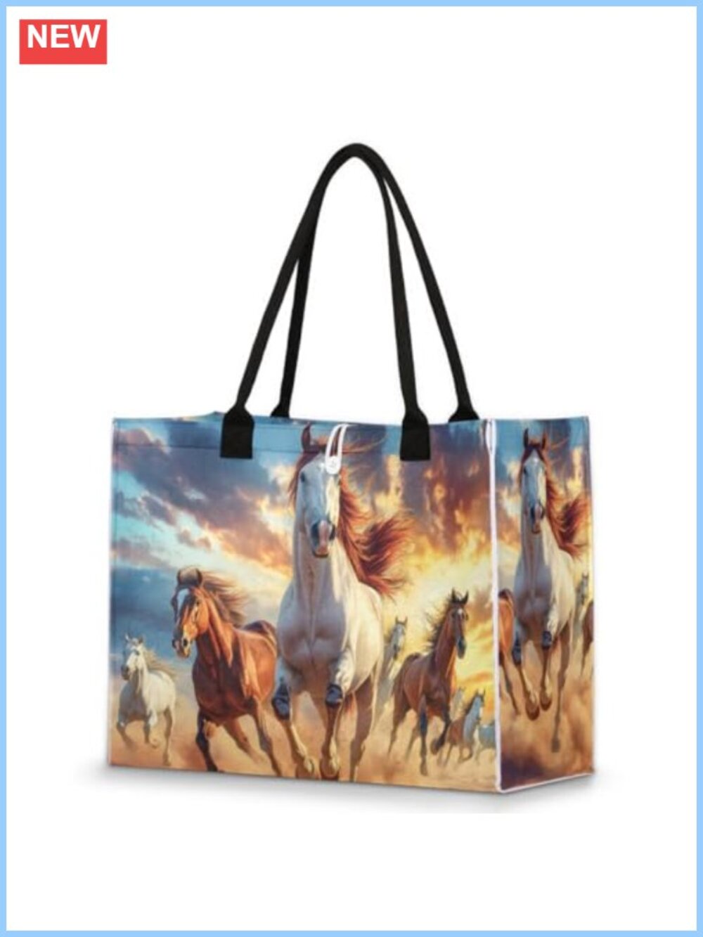 Running Horse Felt Tote Bag Large Capacity Travel Grocery Beach